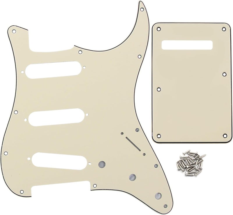 FLEOR SSS 11-Hole Electric Guitar Pickguard with Backplate and Pickguard Screws Set for ST Style Guitar Part,3Ply Cream - Image 1